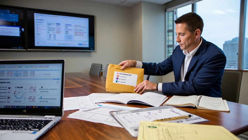 A project manager reviewing bidding documents and detailed types of construction estimates in a modern office with spreadsheets and financial reports.