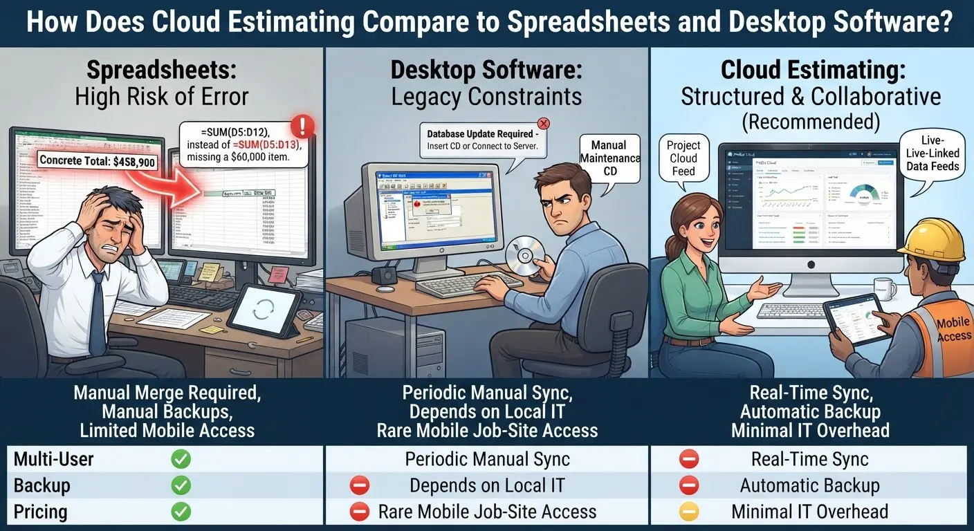 Cloud Estimating Compare to Spreadsheets and Desktop Software