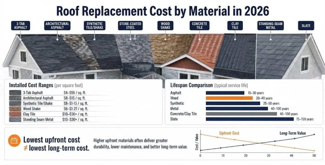 Roof Replacement cost by material